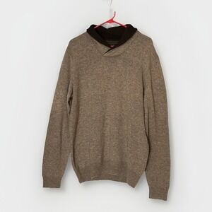 Jos A Bank Heritage Lambswool Blend Shawl Collar‎ Sweater Mens Large Brown Knit